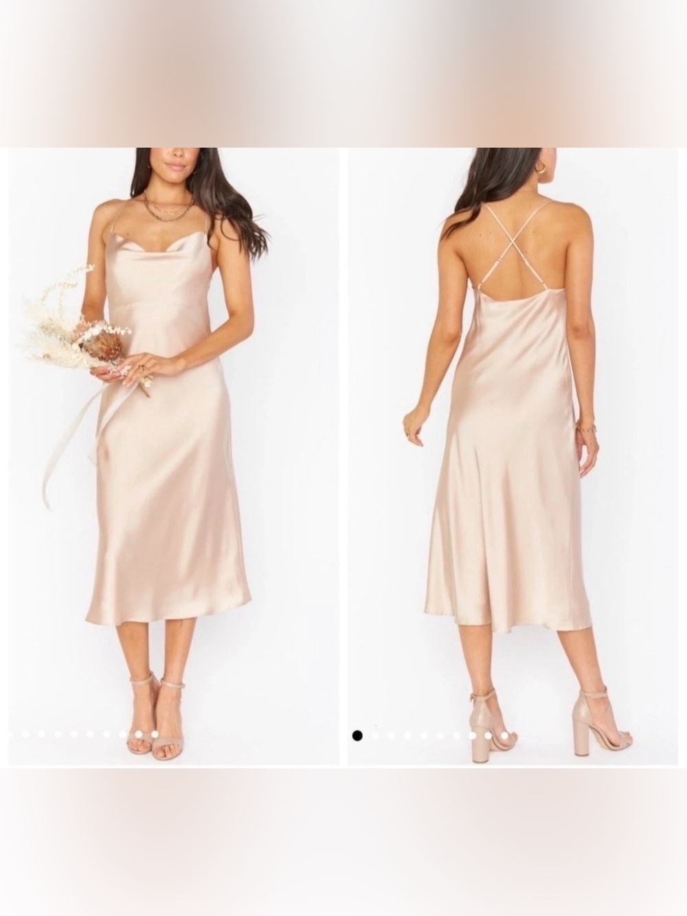 Show Me Your MuMu Champagne Satin Slip Midi Dress